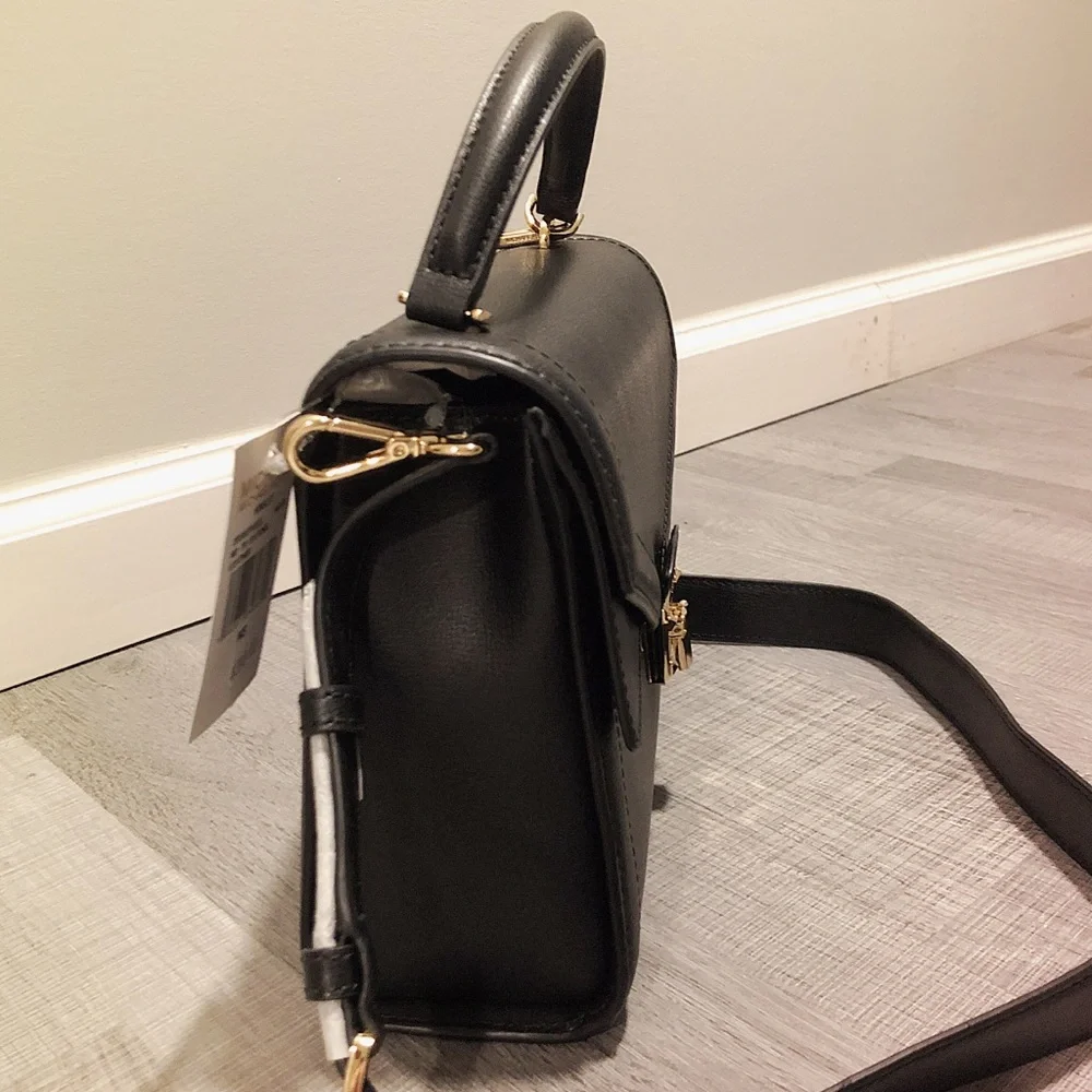 Michael Kors Black Leather Top-Handle Satchel with Gold Hardware
